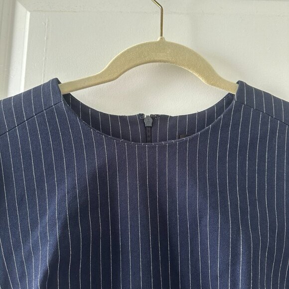 Banana Republic Navy Blue Pinstripe Cap Sleeve Sheath Dress Women's Size 8 Work - Picture 3 of 16